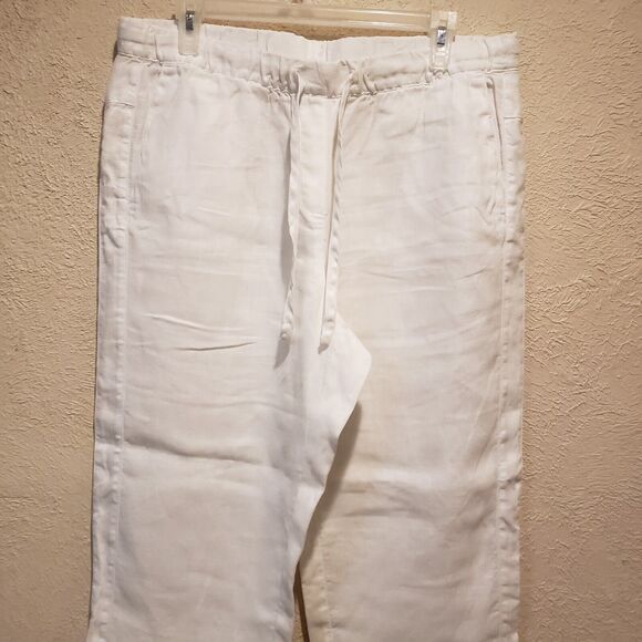 J Jill Pants Womens Medium Tall White Love Linen Straight Leg Pockets Pull On - Picture 11 of 11
